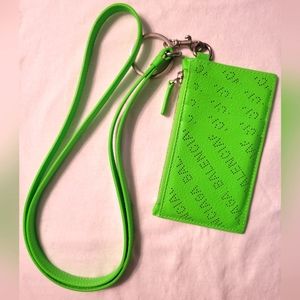 Balenciaga Perforated Acid Green Lanyard Cardholder